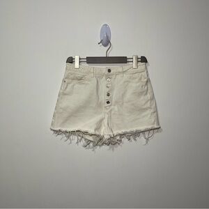ZARA women's creamy white button fly raw hem sumer festival shorts in size US 8